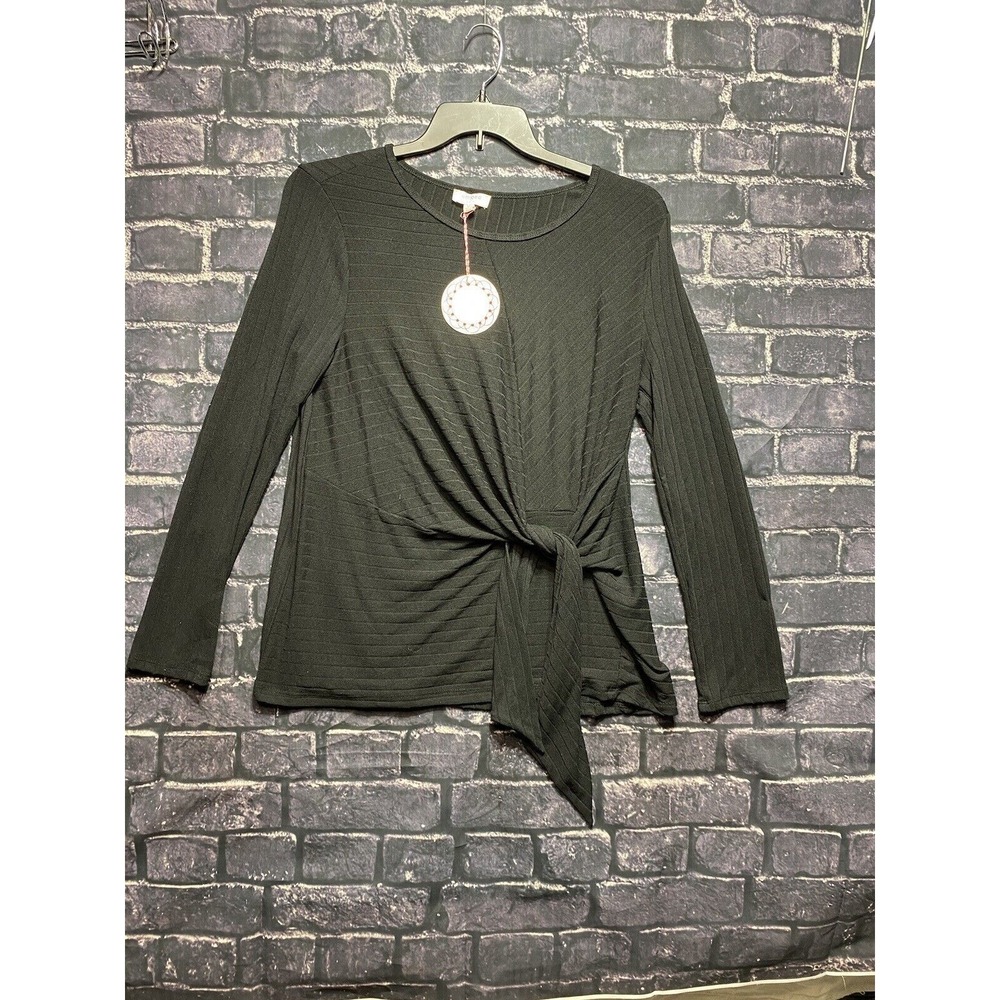 Umgee USA Sweater Top Womens Medium Black Ribbed‎ Side Tie Lightweight NWT